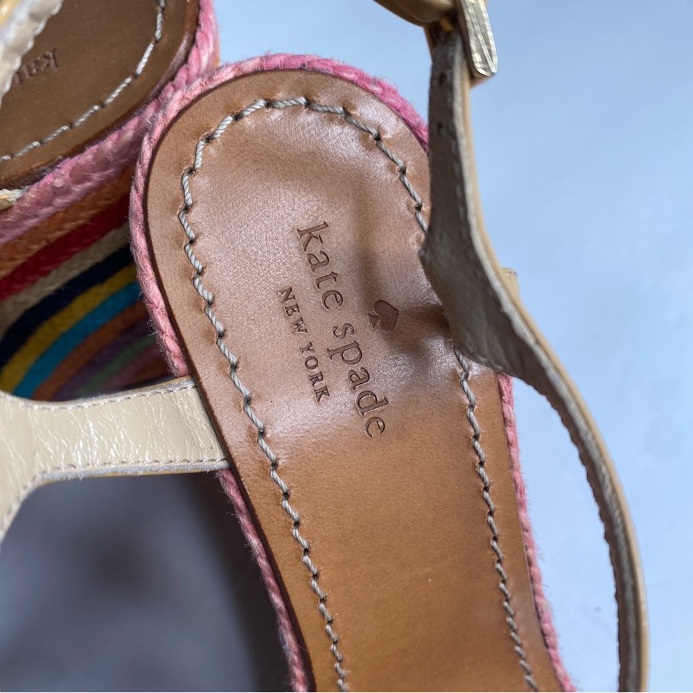 Kate Spade Lindsay Rainbow Espadrille Raffia & Leather Wedge Heel Sandals Size 6 - Picture 8 of 12